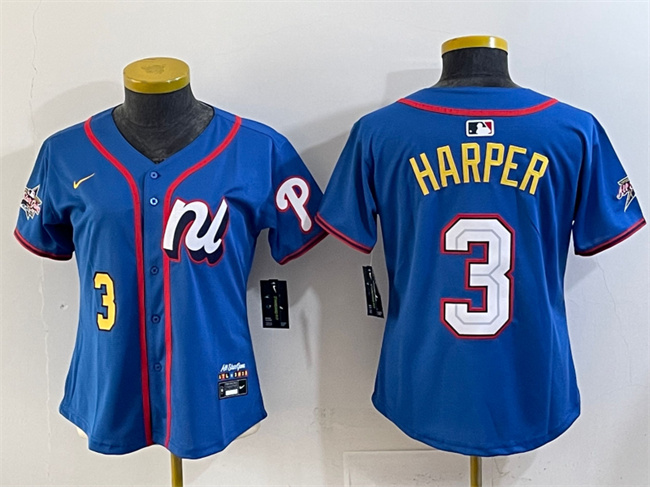 Women's National League #3 Bryce Harper Blue 2025 All-Star Edition Limited Stitched Baseball Jersey(Run Small) Women's National League #3 Bryce Harper Blue 2025 All-Star Edition Limited Stitched Baseball Jersey(Run Small)